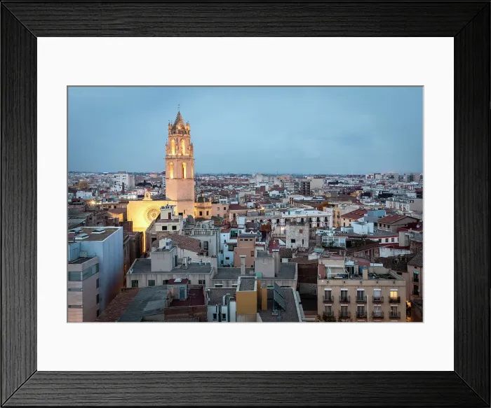 Framed Print : Spain, Catalonia, Tarragona, Reus, Elevated view of the historic center at night Framed Print : Spain, Catalonia, Tarragona, Reus, Elevated view of the historic center at night