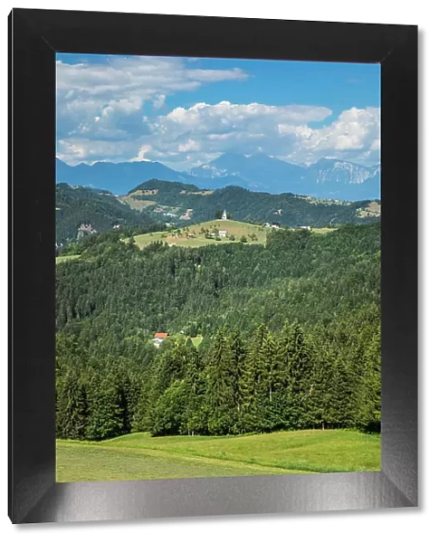 Landscape with the church of Saint Thomas (Sveti Tomaz) near Skofja Loka, Upper Carniola, Slovenia