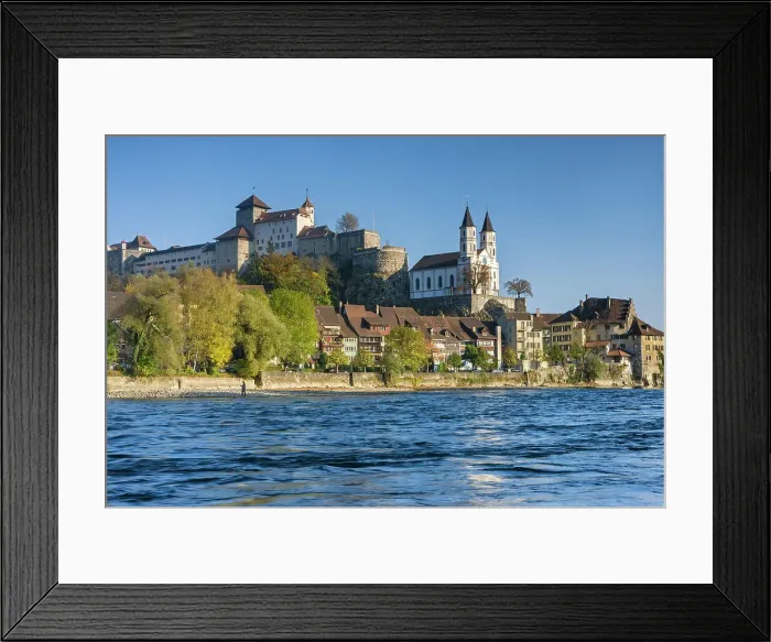 Framed Print : Switzerland, Canton of Aargau, castle, Aare River, town Framed Print : Switzerland, Canton of Aargau, castle, Aare River, town