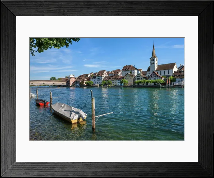 Framed Print : Switzerland, Canton of Thurgau, Diessenhofen, old town, wood bridge, Rhine river Framed Print : Switzerland, Canton of Thurgau, Diessenhofen, old town, wood bridge, Rhine river
