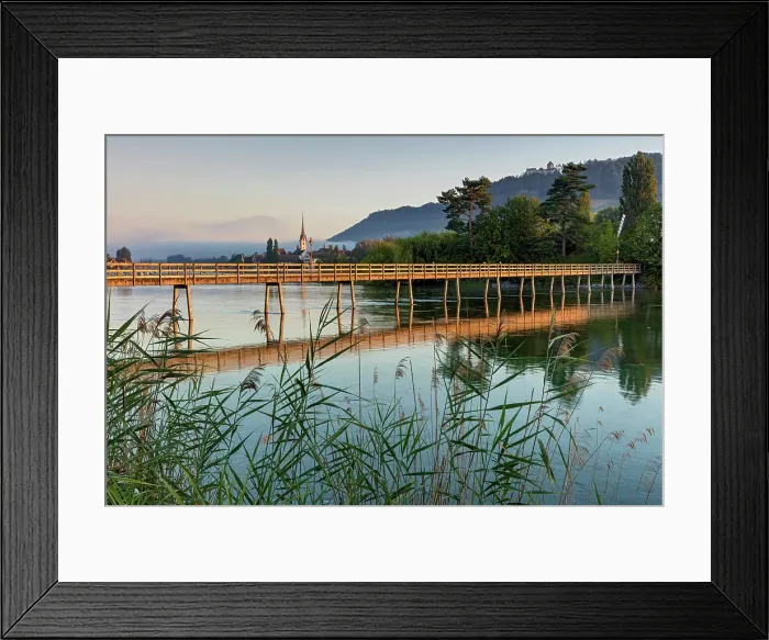 Framed Print : Switzerland, Canton of Thurgau, island, boardwalk, Rhine river, near Eschenz village