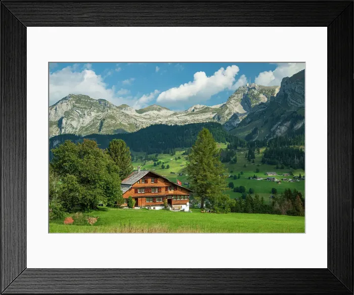 Framed Print : Switzerland, St. Gallen, Toggenburg, Wildhaus, view from Oberdorf to Mount Saentis Framed Print : Switzerland, St. Gallen, Toggenburg, Wildhaus, view from Oberdorf to Mount Saentis