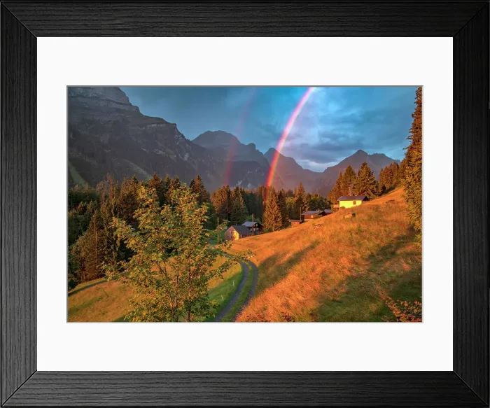 Framed Print : Switzerland, St. Gallen, Grabs, Rainbow over Leverschwendi Framed Print : Switzerland, St. Gallen, Grabs, Rainbow over Leverschwendi