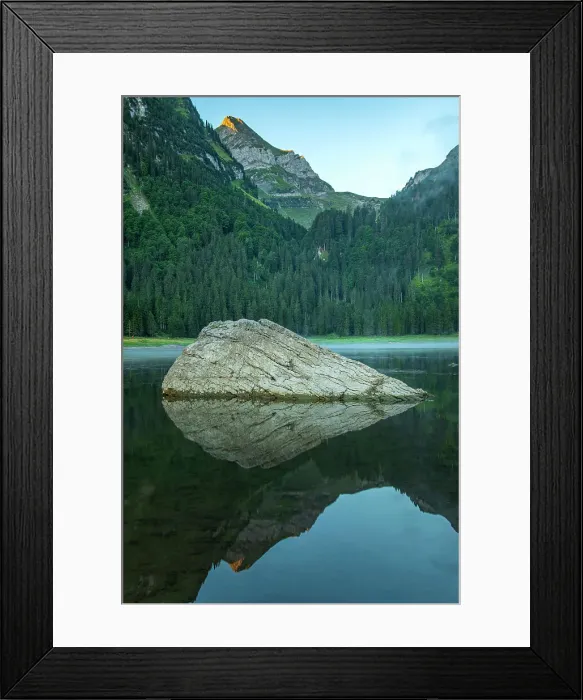 Framed Print : Switzerland, St. Gallen, Grabs, sunrise at Voralpsee with Sichelkamm Framed Print : Switzerland, St. Gallen, Grabs, sunrise at Voralpsee with Sichelkamm