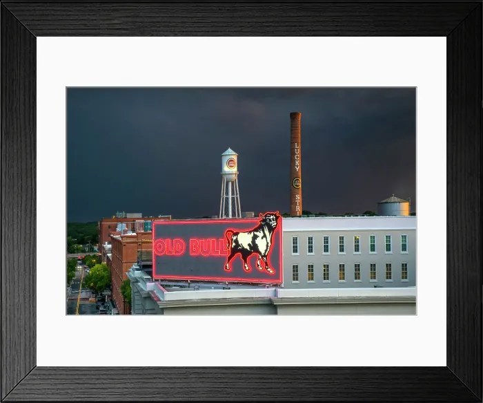 Framed Print : USA, Durham, North Carolina, American Tobacco District, Former Tobacco Factories, Renewal Project, National Historic District, Old Bull Neon Sign, Tribute To The Bull Durham Tobacco Company Framed Print : USA, Durham, North Carolina, American Tobacco District, Former Tobacco Factories, Renewal Project, National Historic District, Old Bull Neon Sign, Tribute To The Bull Durham Tobacco Company