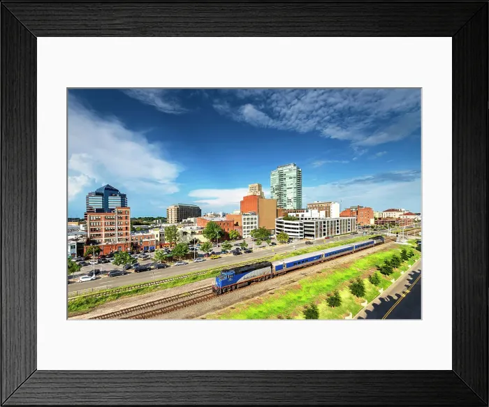 Framed Print : USA, Durham, North Carolina, Passenger Train, Downtown, Railroad Framed Print : USA, Durham, North Carolina, Passenger Train, Downtown, Railroad