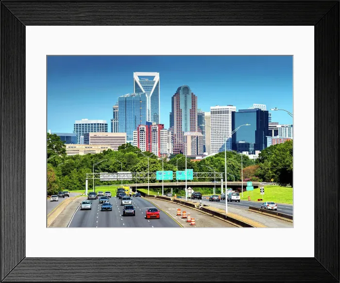 Framed Print : USA, Charlotte, North Carolina, Skyline, Downtown Skyline, U. S. Route 74, Andrew Jackson Highway Framed Print : USA, Charlotte, North Carolina, Skyline, Downtown Skyline, U. S. Route 74, Andrew Jackson Highway