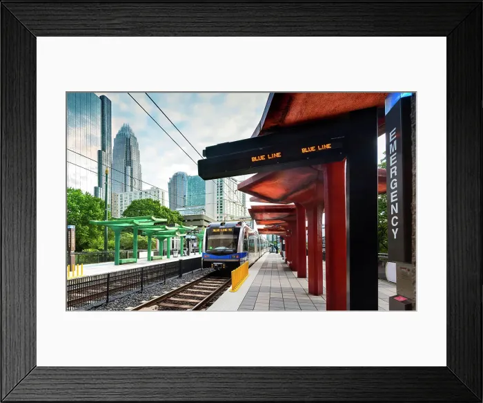 Framed Print : USA, Charlotte, North Carolina, Downtown, Light Rail Transport, Commuter Train