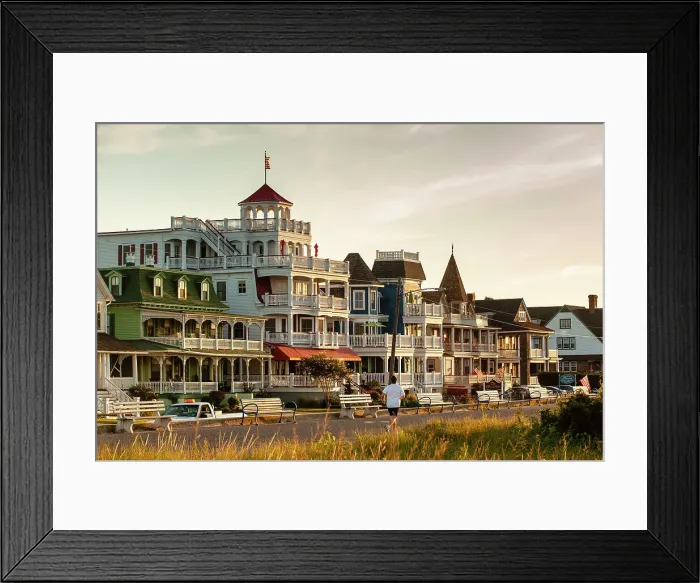 Framed Print : Cape May, New Jersey, early morning light illuminates victorian architecture along Beach Street Framed Print : Cape May, New Jersey, early morning light illuminates victorian architecture along Beach Street