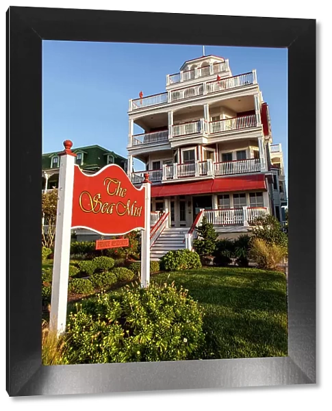 Cape May, New Jersey, early morning light illuminates The Sea Mist Bed and Breakfast, of victorian architecture along Beach Street