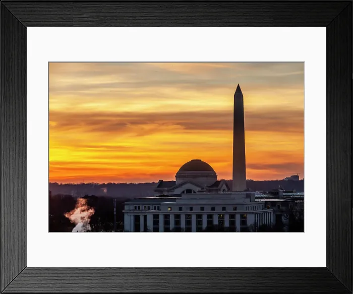 Framed Print : The Washington Monument and the dome of the Smithsonian Natural History Miuseum at sunset seen from Canadian Embassy on Penns. Ave Framed Print : The Washington Monument and the dome of the Smithsonian Natural History Miuseum at sunset seen from Canadian Embassy on Penns. Ave