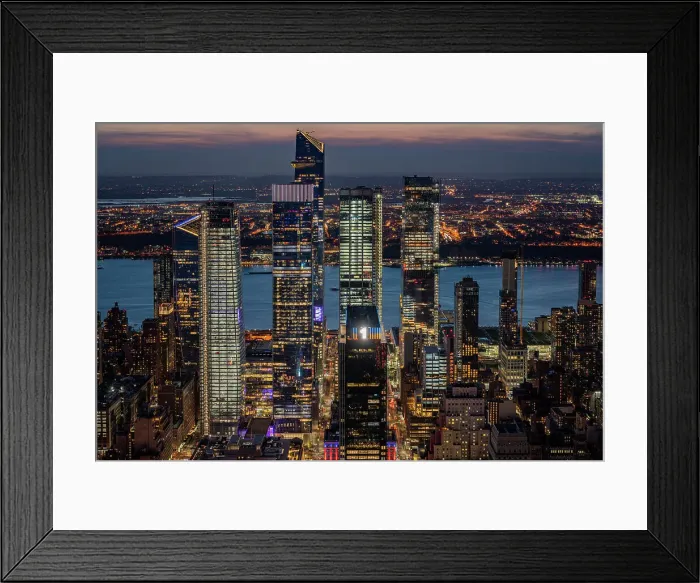 Framed Print : Hudson Yards, Manhattan skyline at blue hour, New York City, USA