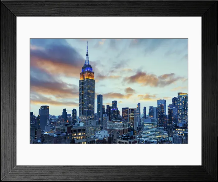 Framed Print : Manhattan skyline and buildings after sunset, New York City, USA Framed Print : Manhattan skyline and buildings after sunset, New York City, USA