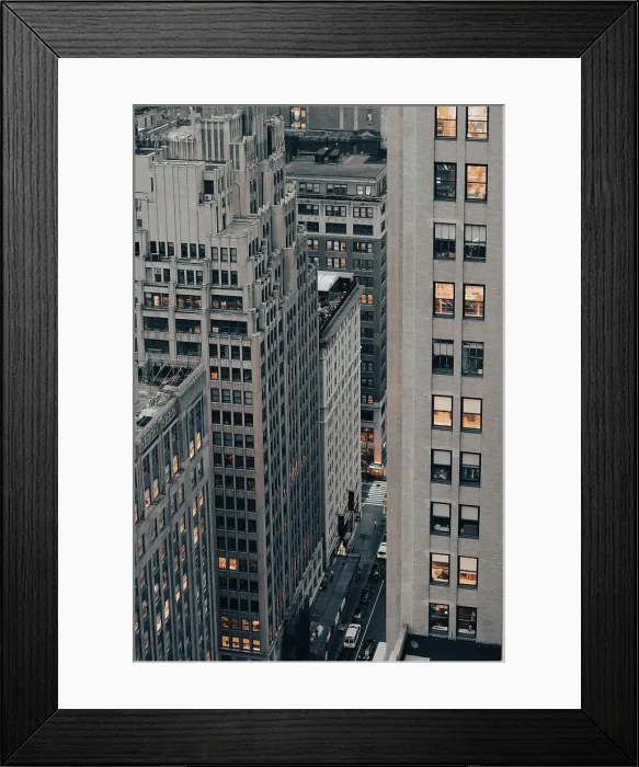 Framed Print : Downton Manhattan, cinematic tones on buildings from above. New York City, USA