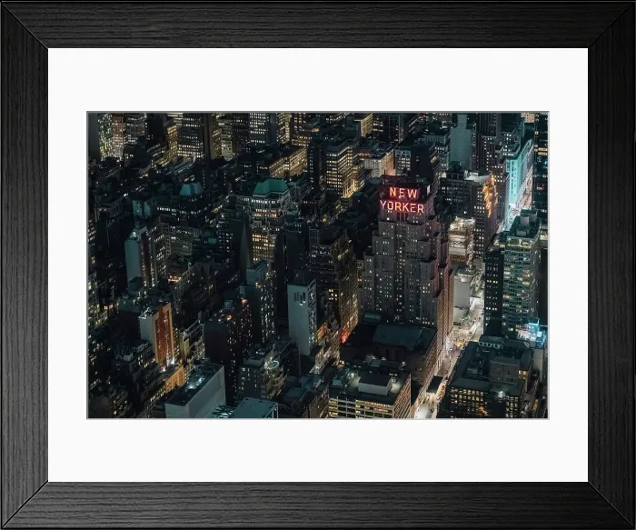Framed Print : New York Skyline at night, the New Yorker sign, New York City, USA Framed Print : New York Skyline at night, the New Yorker sign, New York City, USA