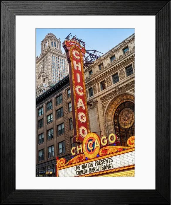 Framed Print : Iconic neon sign and marquee of Chicago Theatre, Chicago, Illinois, USA
