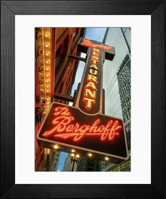 Framed Print : Neon sign of The Berghoff historical restaurant, Chicago, Illinois, USA Framed Print : Neon sign of The Berghoff historical restaurant, Chicago, Illinois, USA