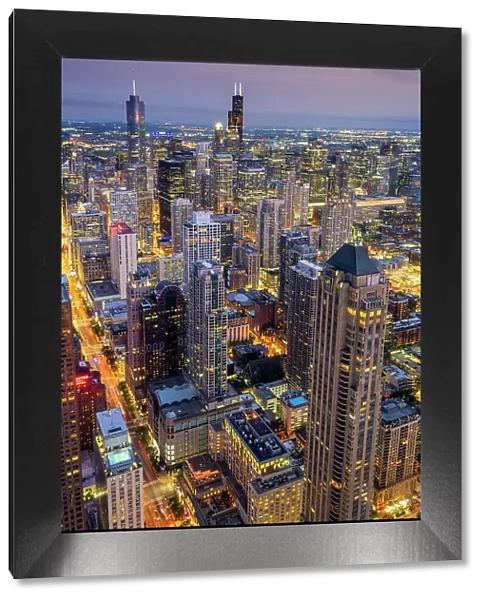 Aerial view of downtown skyline, Chicago, Illinois, USA