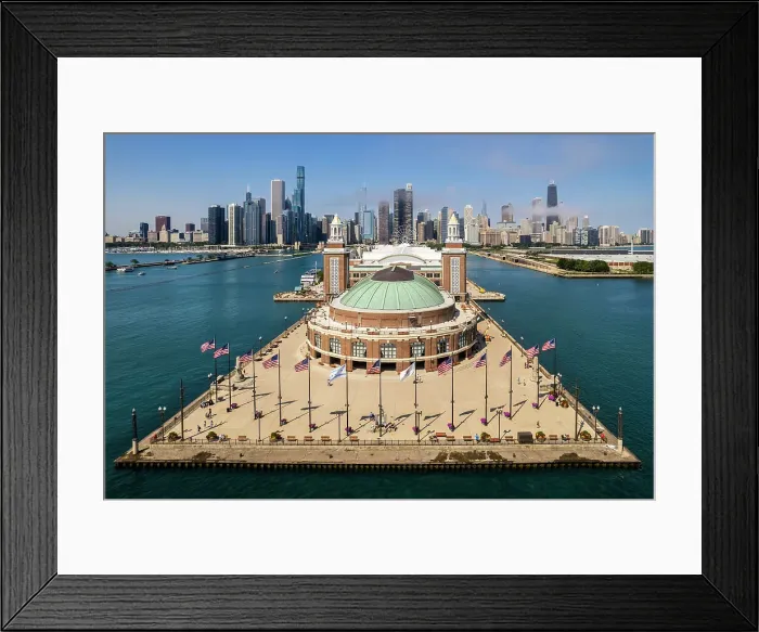 Framed Print : Aerial view of Navy Pier and downtown skyline, Chicago, Illinois, USA Framed Print : Aerial view of Navy Pier and downtown skyline, Chicago, Illinois, USA