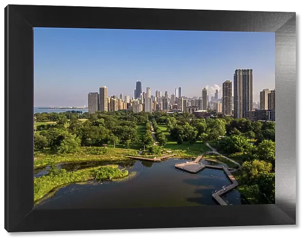 Aerial view of Lincoln Park and downtown skyline, Chicago, Illinois, USA
