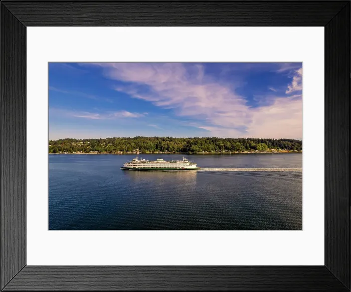 Framed Print : Aerial view of a Washington State Ferry sailing in the Puget Sound, Bremerton, Washington, USA Framed Print : Aerial view of a Washington State Ferry sailing in the Puget Sound, Bremerton, Washington, USA