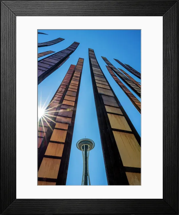 Framed Print : The Grass Blades sculpture by artist John Fleming with Space Needle in the background, Seattle Center, Seattle, Washington, USA Framed Print : The Grass Blades sculpture by artist John Fleming with Space Needle in the background, Seattle Center, Seattle, Washington, USA