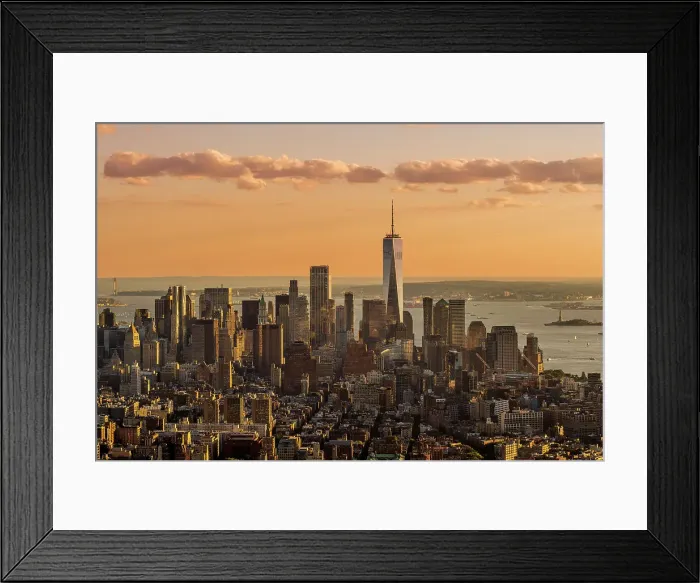Framed Print : Aerial view of Lower Manhattan skyline at sunset, Manhattan, New York, USA Framed Print : Aerial view of Lower Manhattan skyline at sunset, Manhattan, New York, USA