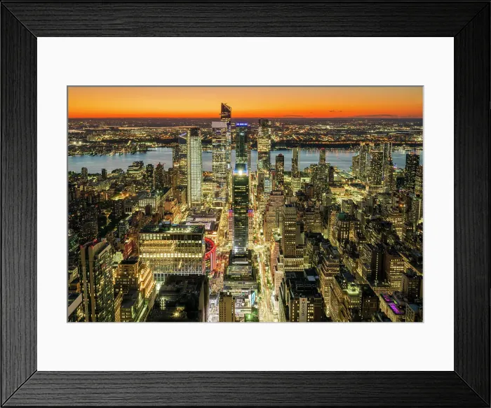 Framed Print : Aerial view of Hudson Yards and Midtown Manhattan skyline at sunset, New York, USA