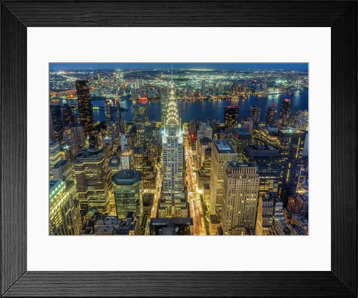 Framed Print : Aerial view of Chrysler Building and Midtown Manhattan skyline at twilight, New York, USA Framed Print : Aerial view of Chrysler Building and Midtown Manhattan skyline at twilight, New York, USA
