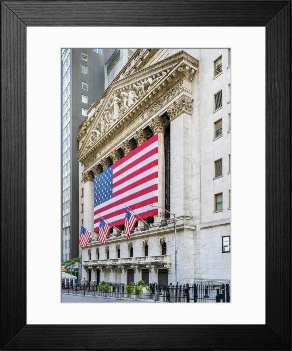 Framed Print : The facade of New York Stock Exchange (NYSE) building adorned with the US flag, Wall Street, Lower Manhattan, New York, USA Framed Print : The facade of New York Stock Exchange (NYSE) building adorned with the US flag, Wall Street, Lower Manhattan, New York, USA