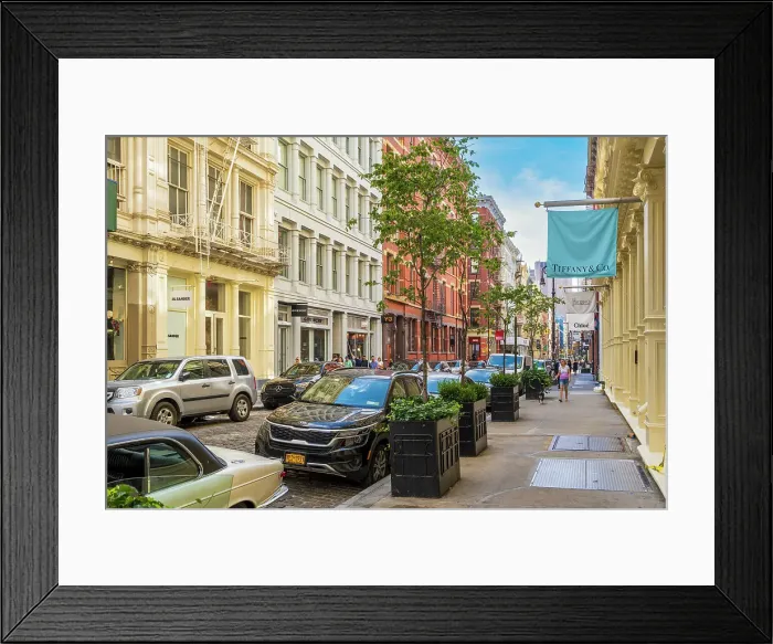 Framed Print : Cobbled street with luxury shops in SoHo neighborhood, Manhattan, New York, USA Framed Print : Cobbled street with luxury shops in SoHo neighborhood, Manhattan, New York, USA