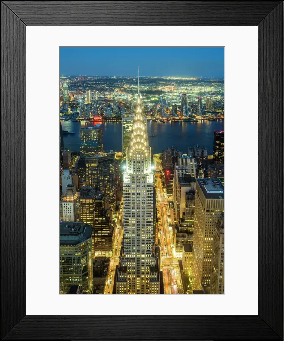 Framed Print : Aerial view of Chrysler Building and Midtown Manhattan skyline at twilight, New York, USA Framed Print : Aerial view of Chrysler Building and Midtown Manhattan skyline at twilight, New York, USA
