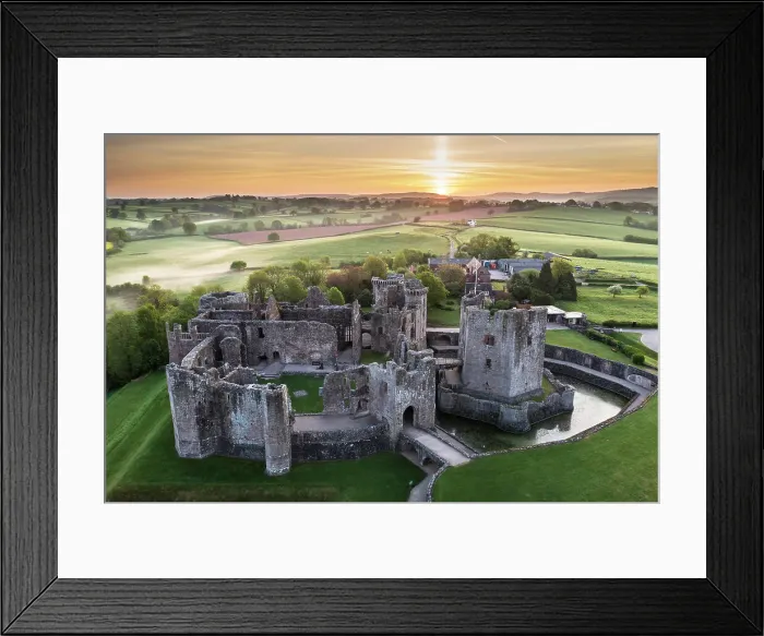 Framed Print : Aerial view of Raglan Castle at dawn, Raglan, Monmouthshire, Wales. Spring (May) 2022 Framed Print : Aerial view of Raglan Castle at dawn, Raglan, Monmouthshire, Wales. Spring (May) 2022