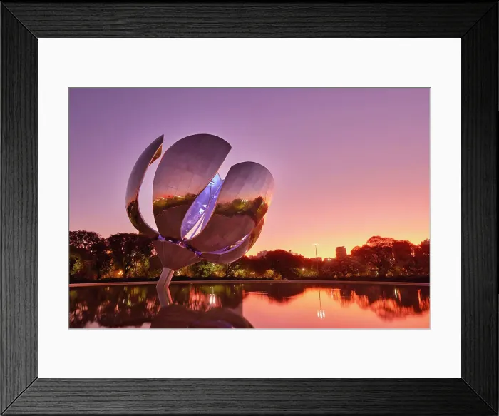 Framed Print : The Floralis Generica monument at twilight, Recoleta, Buenos Aires, Argentina. It was created in 2002 by artist Eduardo Catalano Framed Print : The Floralis Generica monument at twilight, Recoleta, Buenos Aires, Argentina. It was created in 2002 by artist Eduardo Catalano