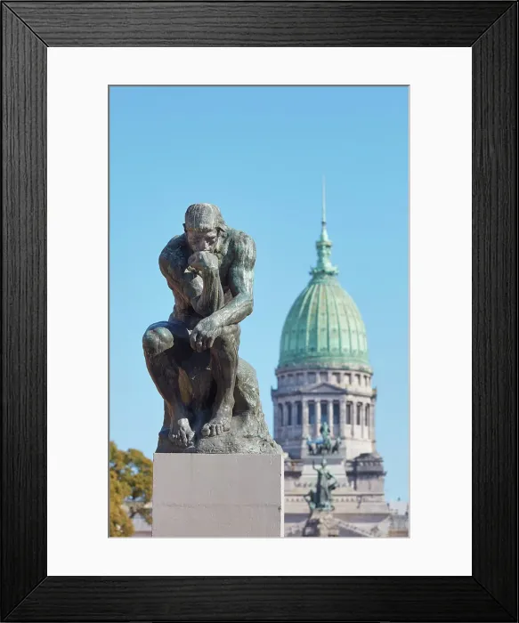 Framed Print : The sculpture of The Thinker (Le Penseur) by French artist Auguste Rodin in front of the Argentine National Congress dome, Monserrat, Buenos Aires, Argentina Framed Print : The sculpture of The Thinker (Le Penseur) by French artist Auguste Rodin in front of the Argentine National Congress dome, Monserrat, Buenos Aires, Argentina