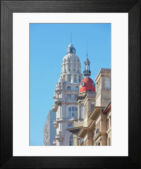 Framed Print : The domes of the Palacio Barolo and La Inmobiliaria building (former Heinlein Palace) on Avenida de Mayo, Monserrat, Buenos Aires, Argentina Framed Print : The domes of the Palacio Barolo and La Inmobiliaria building (former Heinlein Palace) on Avenida de Mayo, Monserrat, Buenos Aires, Argentina