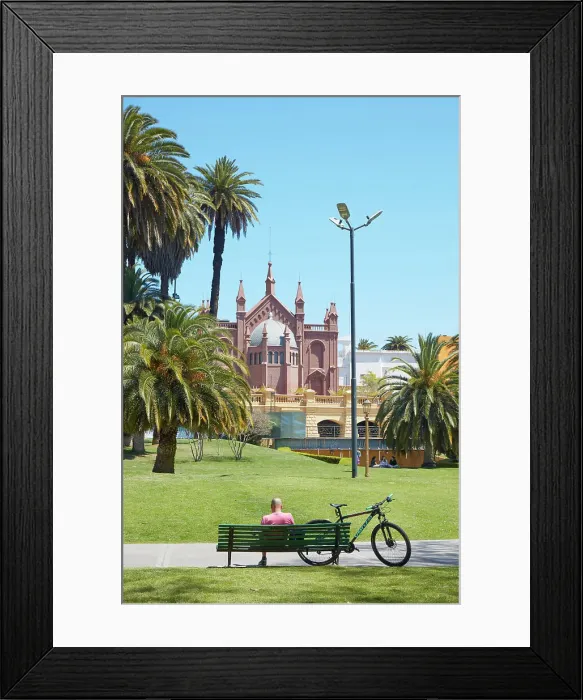 Framed Print : A man sitting on a bench with his bicycle in Plaza Francia, Recoleta, Buenos Aires, Argentina Framed Print : A man sitting on a bench with his bicycle in Plaza Francia, Recoleta, Buenos Aires, Argentina
