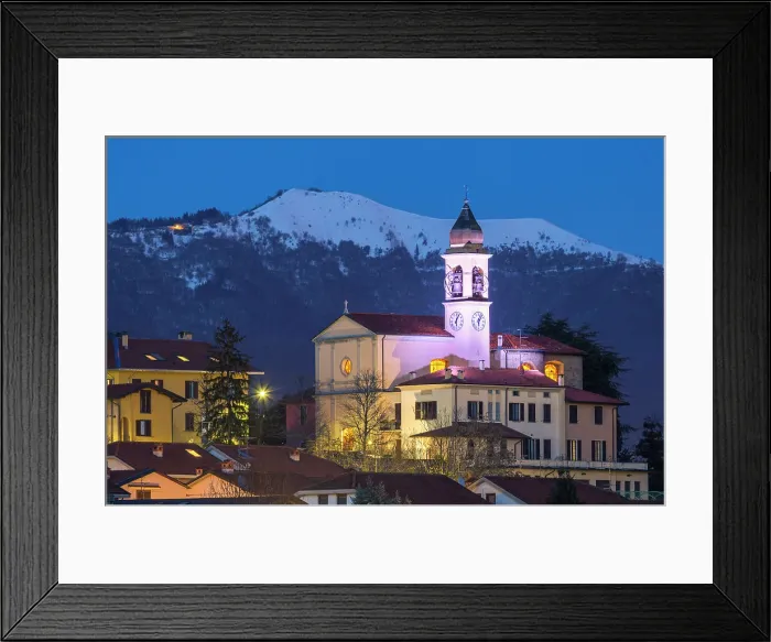 Framed Print : Church of SS Cosma e Damiano, Boletto mount snowy in the background, Civello village, Villa Guardia, Brianza, Como province, Lombardy, Italy Framed Print : Church of SS Cosma e Damiano, Boletto mount snowy in the background, Civello village, Villa Guardia, Brianza, Como province, Lombardy, Italy