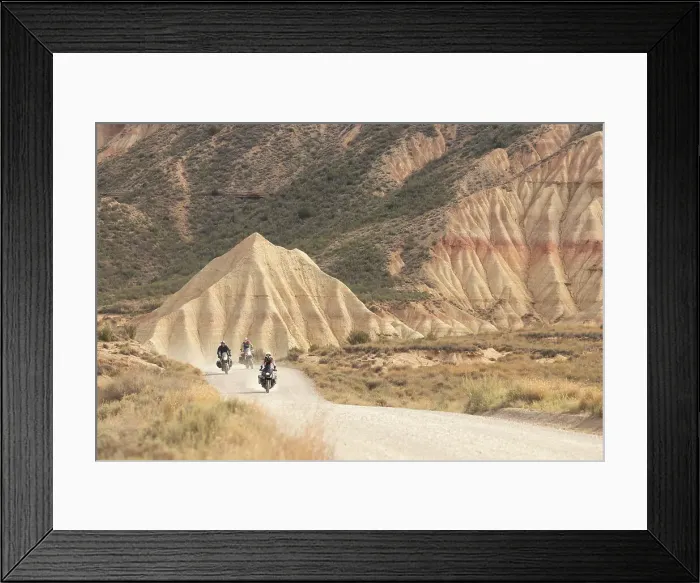 Framed Print : Motorcyclists, Castel de Tierra, Bardenas Reales Natural Park, Navarra, Spain Framed Print : Motorcyclists, Castel de Tierra, Bardenas Reales Natural Park, Navarra, Spain