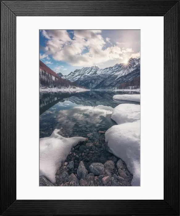 Framed Print : Ceresole Reale lake on a cold winter day, Tourin, Piedmont, Italy