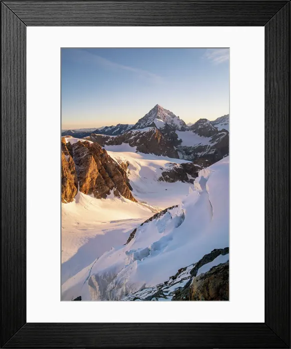Framed Print : High mountains sunrise from the rock ridge of Tiefenmatten with Tiefenmatten glacier and Dent Blanc in the background. Valpelline valley, Bionaz, Aosta Valley, Alps, Italy Framed Print : High mountains sunrise from the rock ridge of Tiefenmatten with Tiefenmatten glacier and Dent Blanc in the background. Valpelline valley, Bionaz, Aosta Valley, Alps, Italy