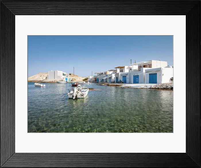 Framed Print : The small fishing village of Agios Konstantinos and its typical Syrmata, Plaka, Milos Island, Cyclades Islands, Greece Framed Print : The small fishing village of Agios Konstantinos and its typical Syrmata, Plaka, Milos Island, Cyclades Islands, Greece