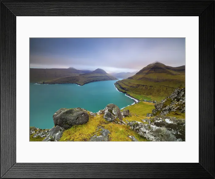 Framed Print : Funningsfordur viewed from Gonguturur Hvithamar trailhead, Sunda municipality, Eysturoy, Faroe Islands, Denmark Framed Print : Funningsfordur viewed from Gonguturur Hvithamar trailhead, Sunda municipality, Eysturoy, Faroe Islands, Denmark