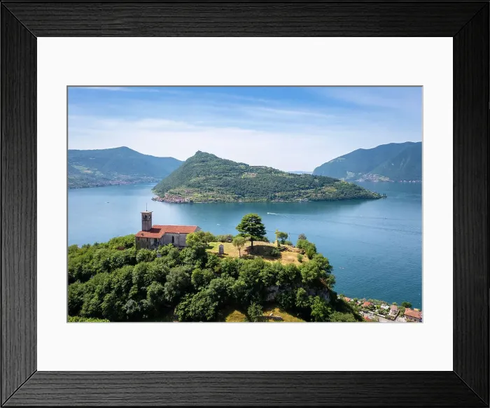 Framed Print : Eremo di San Pietro church on a hill dominating Iseo lake, in front of Montisola. Marone, Brescia province, Lombardy, Italy Framed Print : Eremo di San Pietro church on a hill dominating Iseo lake, in front of Montisola. Marone, Brescia province, Lombardy, Italy