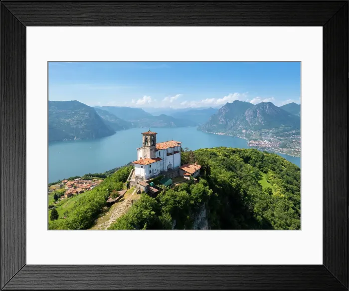 Framed Print : Santuario della Madonna della Ceriola on top of Montisola, Iseo lake. Siviano, Montisola, Brescia province, Lombardy, Italy