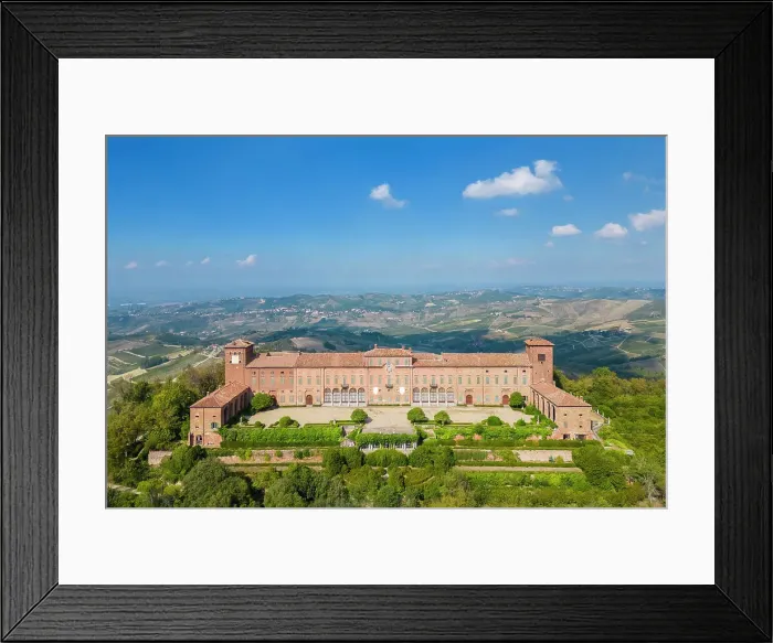 Framed Print : Montalto castle on a hill overlooking all of Oltrepo Pavese. Montalto Pavese, Oltrepo Pavese, Pavia district, Lombardy, Italy