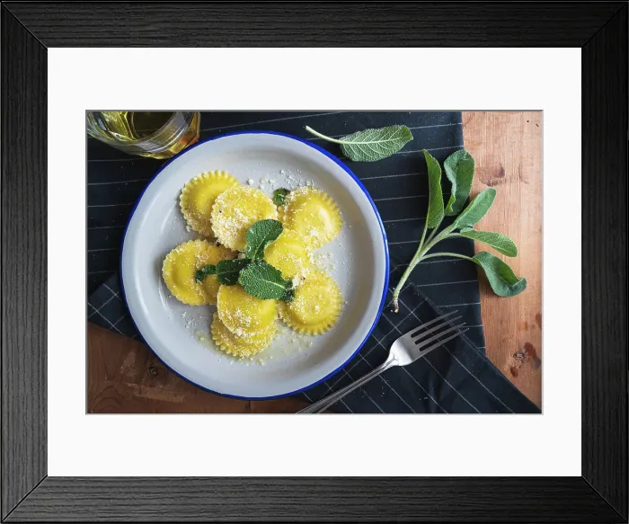 Framed Print : Home made ravioli filled with fresh spinach and ricotta Framed Print : Home made ravioli filled with fresh spinach and ricotta
