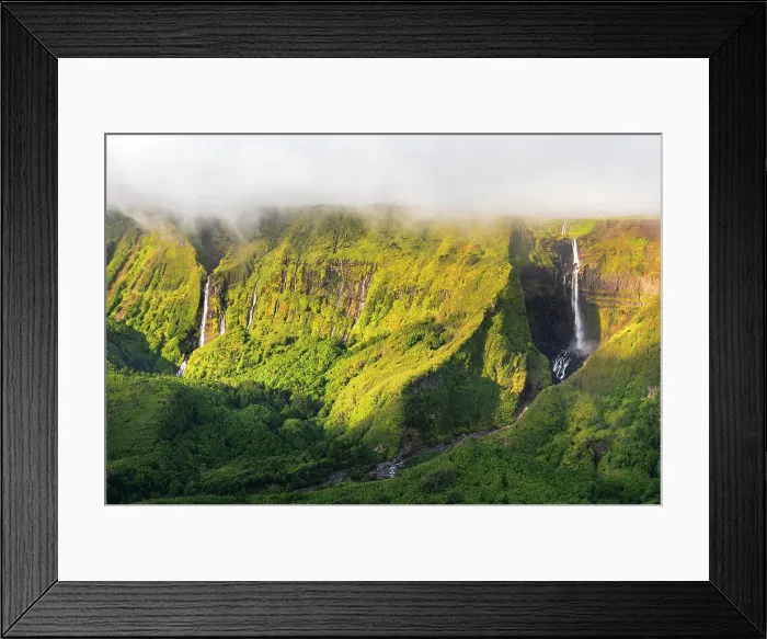 Framed Print : Ribeira do Ferreiro and Ribeira Grande waterfalls, Poco Ribeira do Ferreiro (Alagoinha), Flores Island (Ilha das Flores), Azores archipelago, Portugal