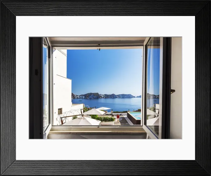 Framed Print : View throught an open window, Ponza island, Archipelago Pontino, Lazio, Italy Framed Print : View throught an open window, Ponza island, Archipelago Pontino, Lazio, Italy