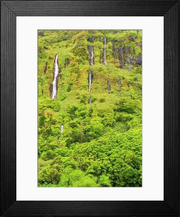 Framed Print : Waterfall of Ribeira do Ferreiro, Poco Ribeira do Ferreiro (Alagoinha), Flores Island (Ilha das Flores), Azores archipelago, Portugal